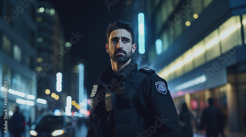 A Confident Police Officer Woman in a Modern Urban Environment