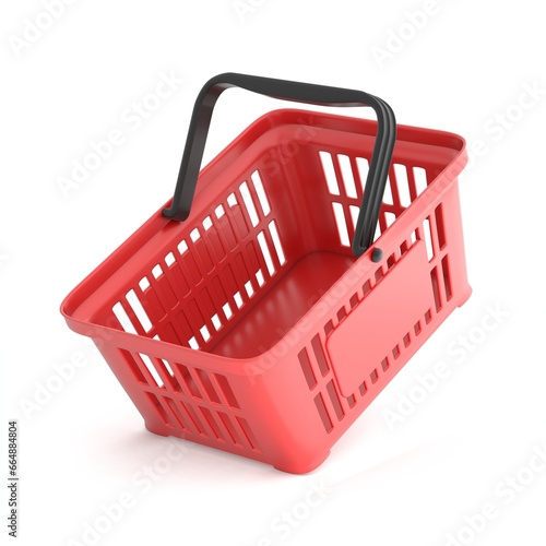 Red plastic shopping basket angled 3D