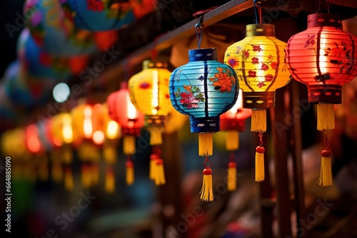 Colorful festival lanterns during the Chinese traditional holiday season. © MdImam
