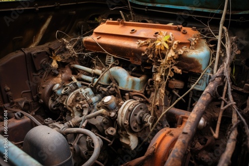 running engine of an old rusty car