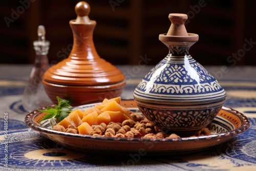 moroccan argan oil with traditional ceramic dish