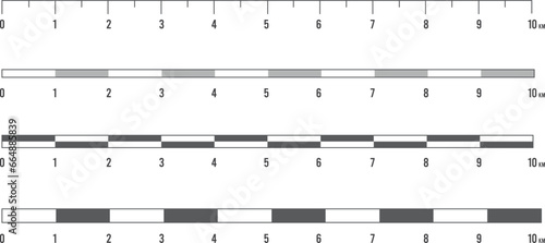 Creative vector illustration of map scale line set isolated on transparent background. Art design unit of measurement. Abstract concept mathematical ratio, fraction graphic element