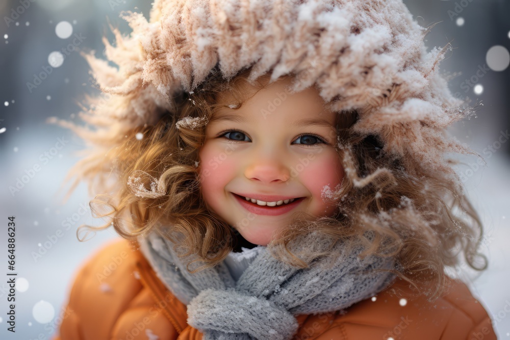 Child laughing in the snow - A bundled-up child, cheeks rosy from the cold, laughing as snowflakes fall on their eyelashes - AI Generated Child laughing in the snow - A bundled-up child, cheeks rosy from the cold, laughing as snowflakes fall on their eyelashes - AI Generated