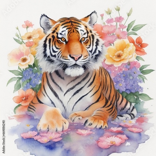 tiger of the sky with flower in the jungle