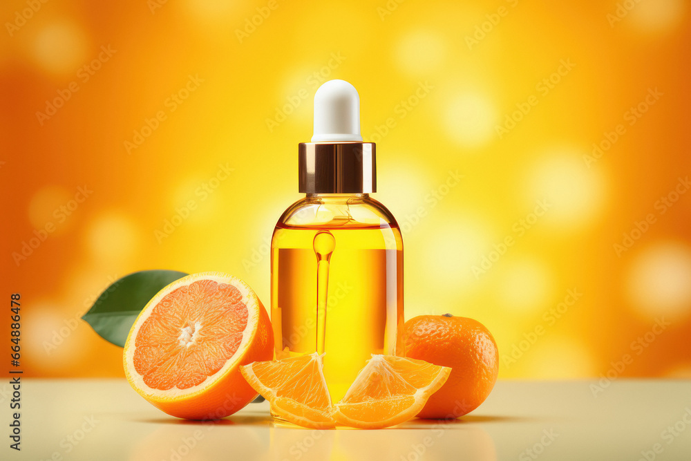 Skin care cosmetic product bottle with orange fruit. Skin care cosmetic product bottle with orange fruit.