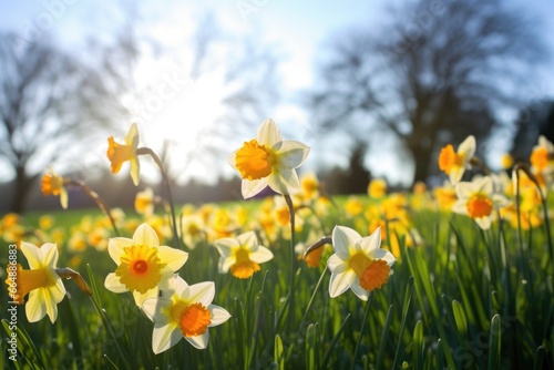 an array of cheerful daffodils in a meadow