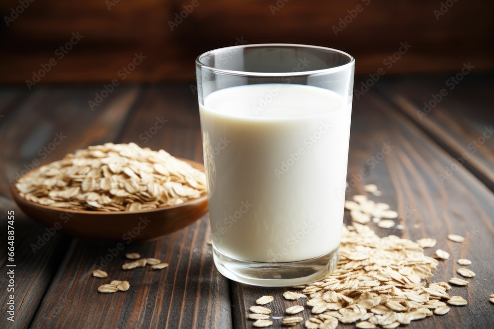 a glass of low-fat milk with oats a glass of low-fat milk with oats
