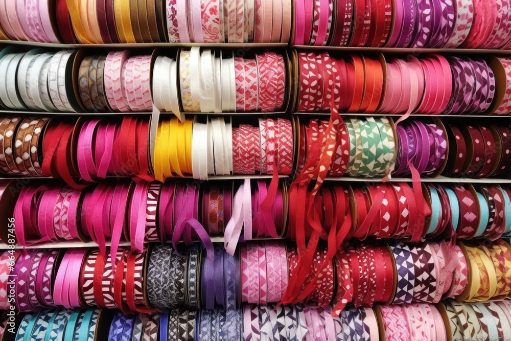 rolls of narrow ribbons in different patterns rolls of narrow ribbons in different patterns
