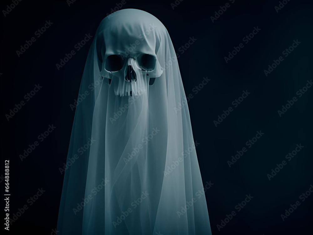Scary ghost skull on dark background. Generative ai Scary ghost skull on dark background. Generative ai