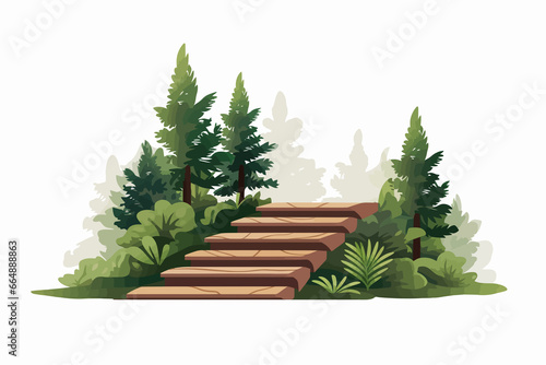 stairs made of wood in natural landskape vegetation isolated vector style illustration photo