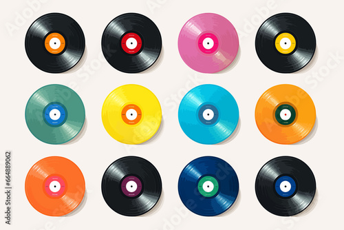 various color vinyl records set vector flat isolated vector style illustration