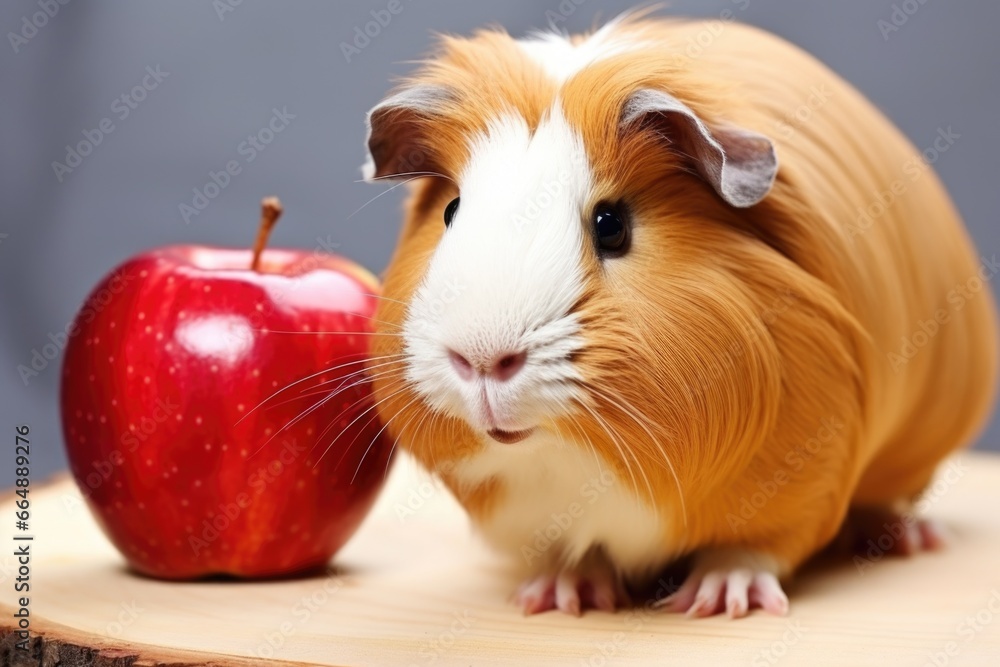 Fototapeta premium guinea pig munching on a ripe autumn apple