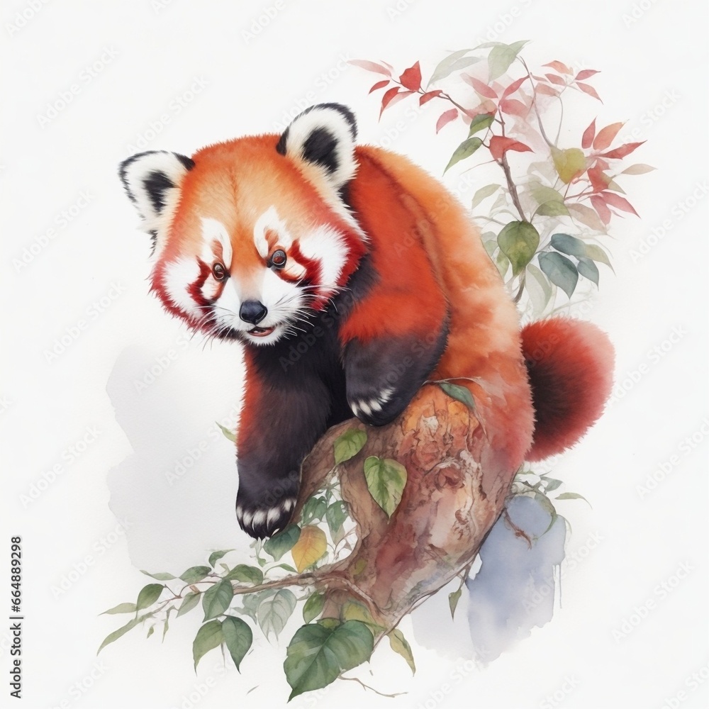 Obraz premium red panda eating bamboo leaves