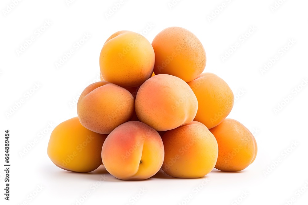 Pile of apricots on white background. Generative AI Pile of apricots on white background. Generative AI
