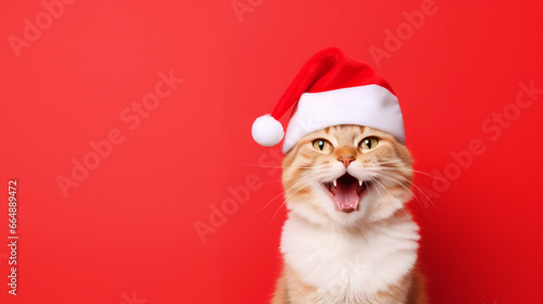 Happy cat wearing Santa hat portrait on isolated background - ai generative © DesiArt
