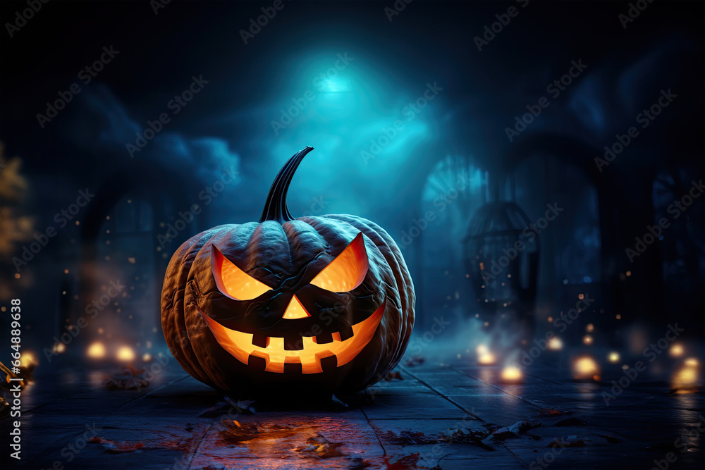 Fototapeta premium halloween pumpkin in the evening full moon