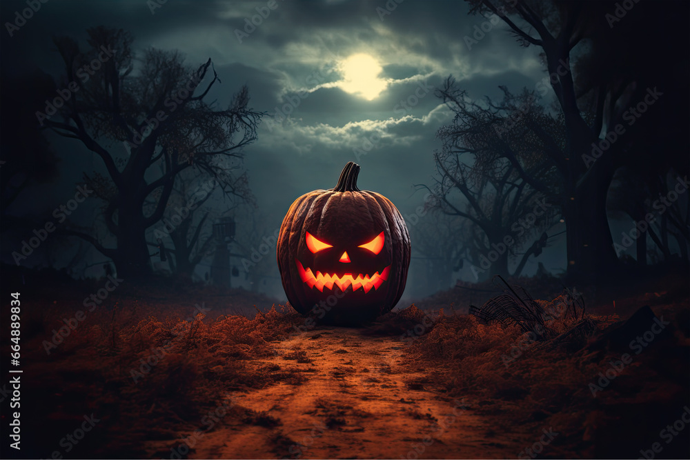halloween pumpkin in the evening full moon halloween pumpkin in the evening full moon