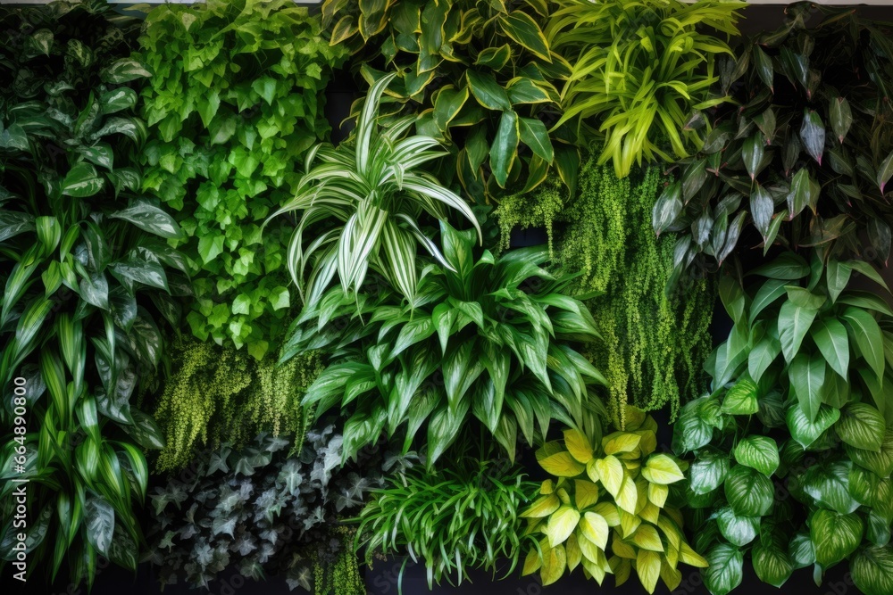 indoor vertical green wall with various plants indoor vertical green wall with various plants