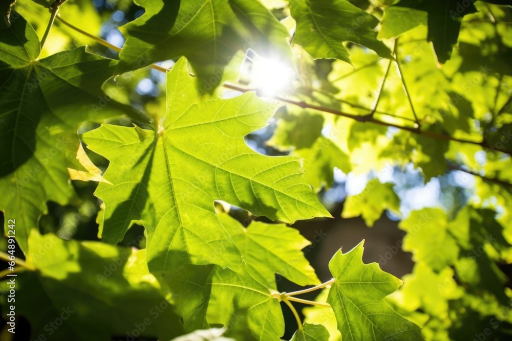 shot of sunlight piercing through lush grape leaves shot of sunlight piercing through lush grape leaves