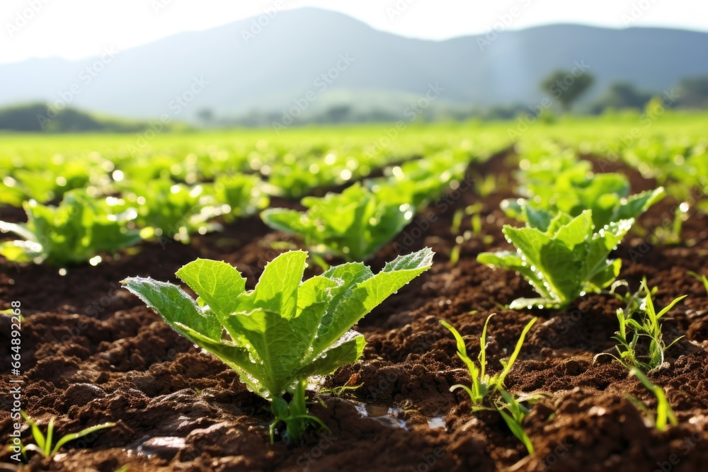 freshly watered lettuce in a field freshly watered lettuce in a field