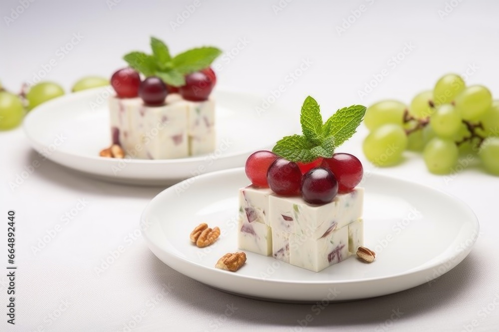 plating a single serving of waldorf salad on a neutral background plating a single serving of waldorf salad on a neutral background