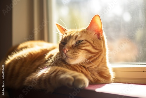 a pet cat curling up in a sunlit window