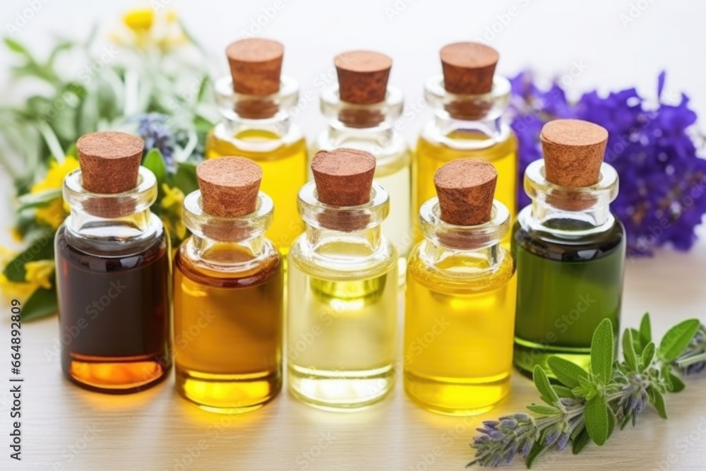 essential oils in small glass containers used for soap crafting essential oils in small glass containers used for soap crafting