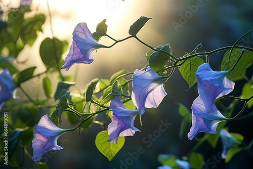 Morning Glory vine unfurling its delicate petals in the morning light. photo