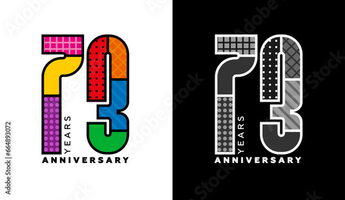 73rd Anniversary, Seventy Third Birthday Logo Set, Colorful Logo for Celebration Event, Invitation, Congratulations, Web Template, Flyer and Booklet, Retro Symbol photo