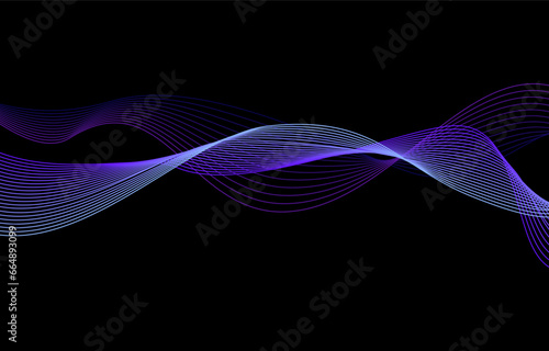 Vector purple abstract wave design element.  Dark abstract background flowing purple blue wave lines. Modern purple blue gradient. Futuristic technology and business concept.