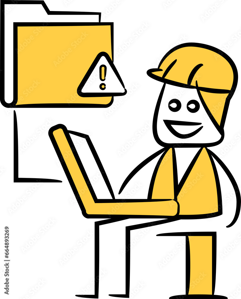 Doodle Engineer Working on Laptop Illustration
