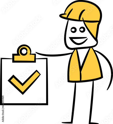 Doodle Engineer and Check Mark Illustration
