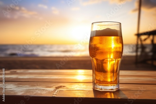 Sunset Beach Beer on Wooden Table