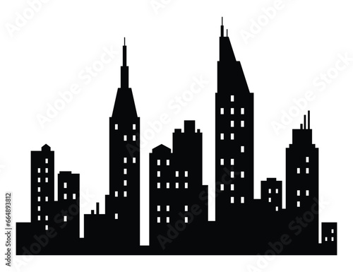 Vector city silhouette. Modern urban landscape. High buildings with windows. Illustration on white background