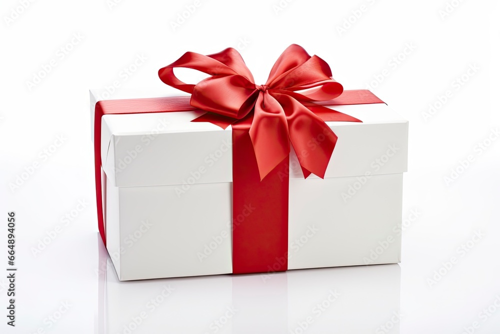 Fototapeta premium Gift box with red ribbon isolated on white background.