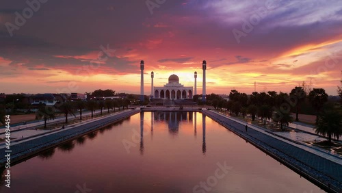 Central Mosque of Songkhla Thailand. Beautiful landscape of Aerial flying in 4K