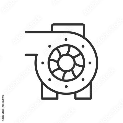 Turbine, Turbocharger, linear icon. Line with editable stroke