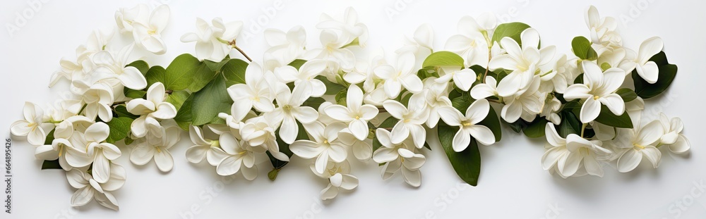 Jasmine flowers on white surface.