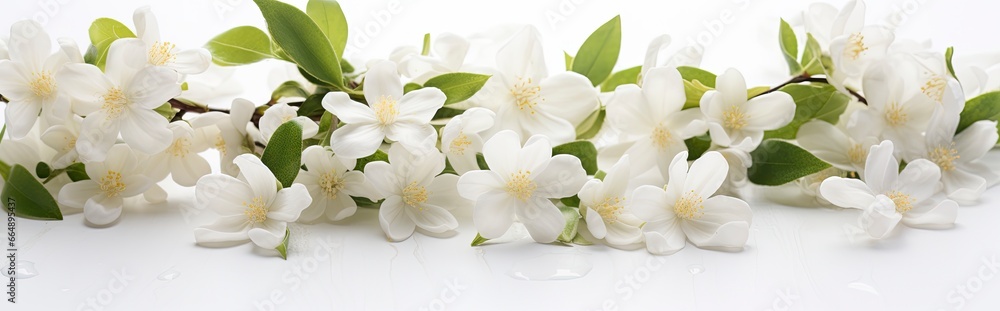 Jasmine flowers on white surface. Jasmine flowers on white surface.