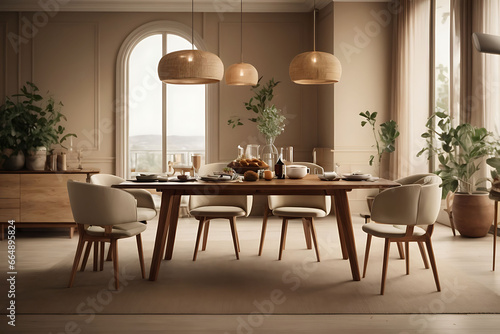 Architectural Innovation  3D Render of Dining Room with Wood Furniture