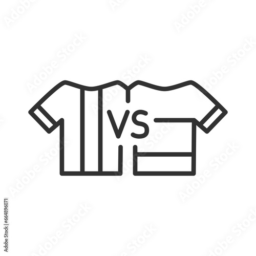 Competition of two teams, linear icon, Two uniforms and versus. Line with editable stroke