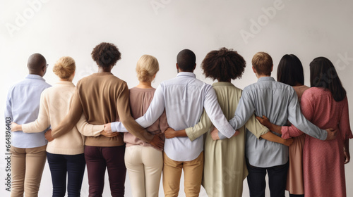 Fotografia Group of mix race people hugging each other supporting each other symbolizing un
