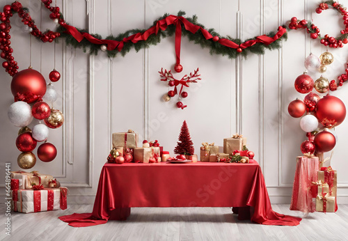 Traditional Festive Ornaments, 
Cozy Setting, 
Decorated Christmas Home, 
Classic Christmas Decor