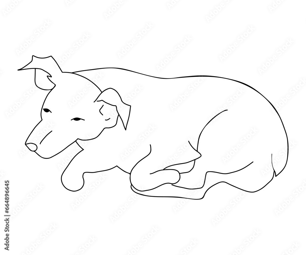 Dog. Outline drawing of pet lies and sleeps. Vector illustration. hand drawn . Dog. Outline drawing of pet lies and sleeps. Vector illustration. hand drawn .
