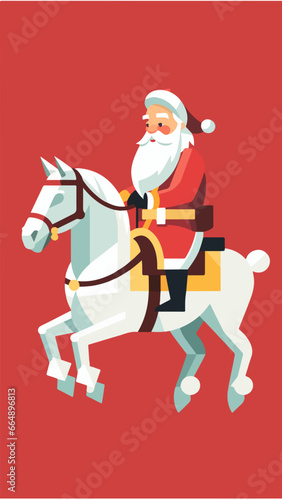 Père Noël chevauchant un cheval blanc