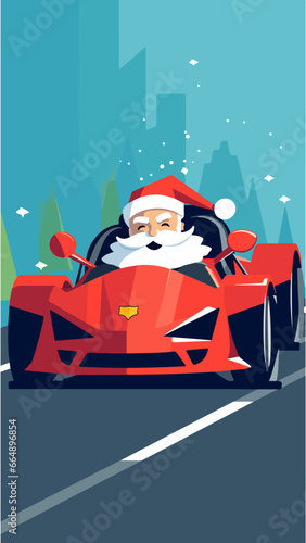Père Noël conduisant une voiture de sport 
