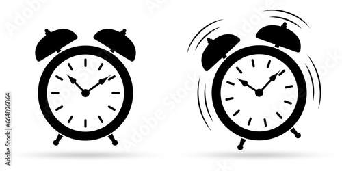 Alarm clock icon or sign. Time, watch, wake up symbol. Vector illustration.