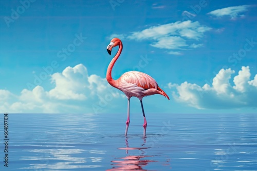 Pink Flamingo in the water.