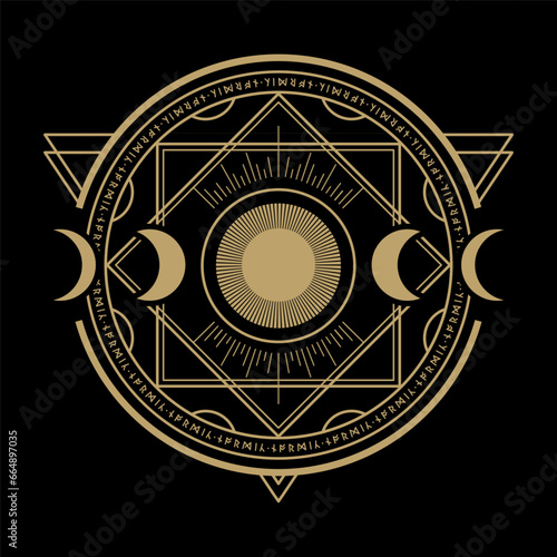 mysterious abstract golden sacred magical circle symbol