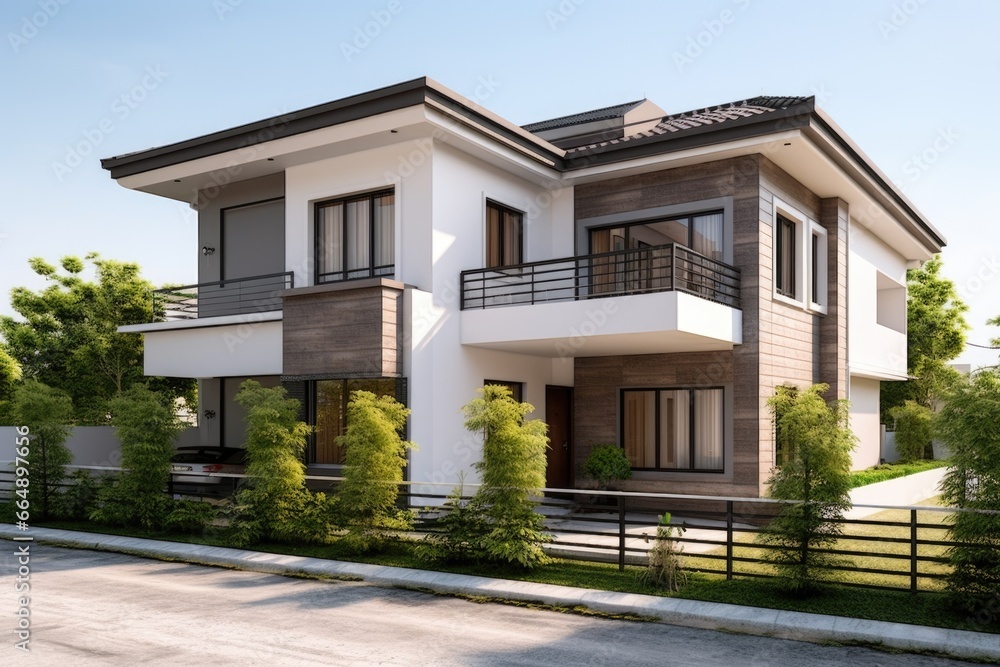 duplex house with neutral colors and compact yard